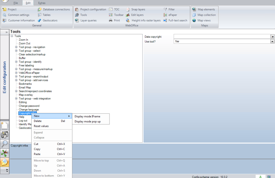 Copyright Info - configuration of display modus