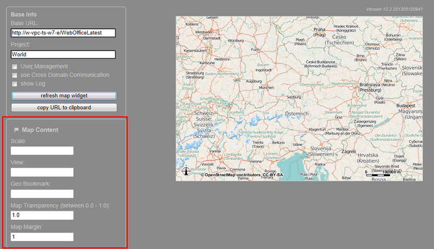 WebOffice map widget test container - Map Content