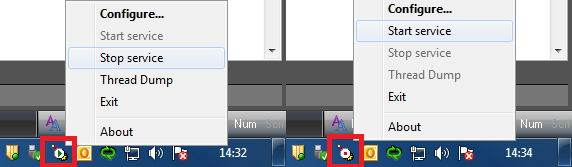 Restart Apache Tomcat by icon in the taskbar