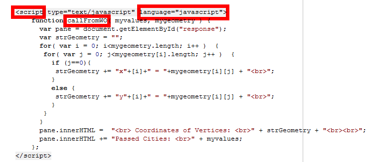 JavaScript function in Custom Tool HTML page