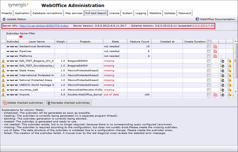 Incorrect schema version due to an outdated FTS-index web application
