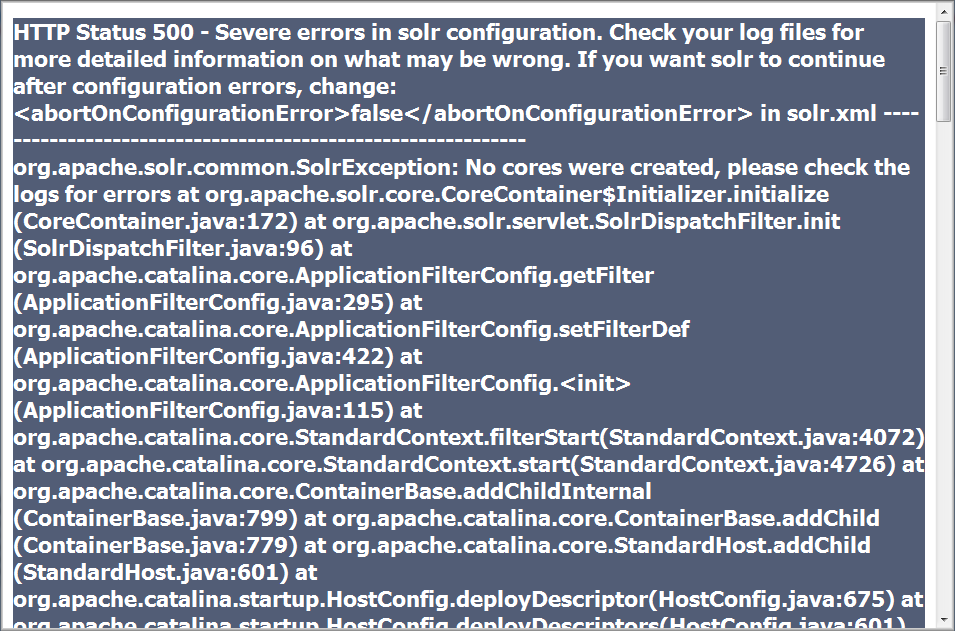 A direct browser call of the FTS-index causes an error message