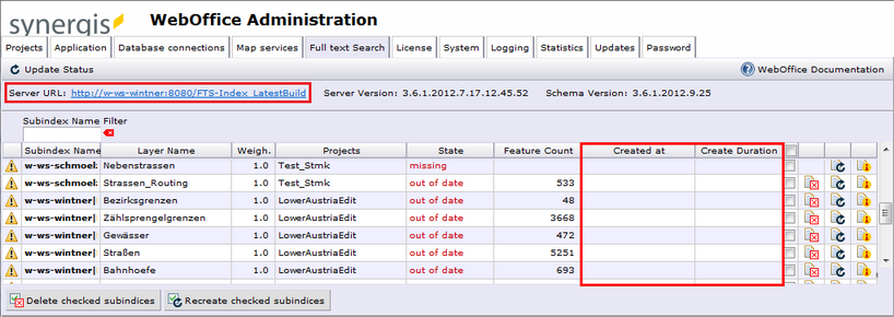 No information about date and duration of the creating process after a change of the FTS-Index