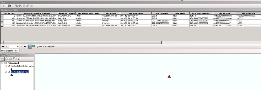 Example for a point feature class used for mapping the EXIF header information