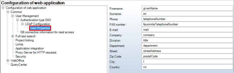 User Properties Configuration