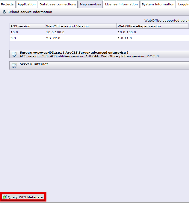 Query WFS Metadata in synadmin map services tab