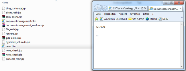 'news.htm' in the directory 'C:\TomCat\webapps\<WebOfficeApplikation>\pub\custom_pages\'