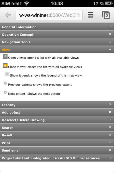 Online help in WebOffice mobile client with chapter View expanded