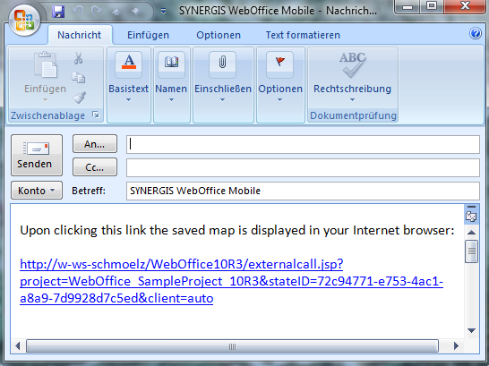 EMail of the default mail client including the link to the current WebOffice project