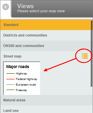 Legend in the map view tab - small display