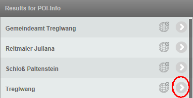 Call detail view of a result