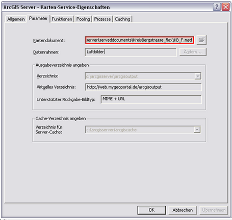 Karten-Service-Eigenschaften – Reiter Parameter Karten-Service-Eigenschaften – Reiter Parameter