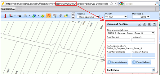 Starten von WebOffice 10 R3 mit aktiviertem Werkzeug ‚Zoom auf Position’