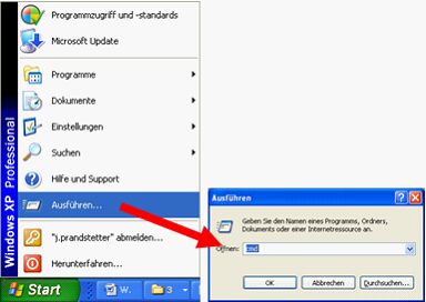 Öffnen der Kommandozeilen DOS Box Öffnen der Kommandozeilen DOS Box
