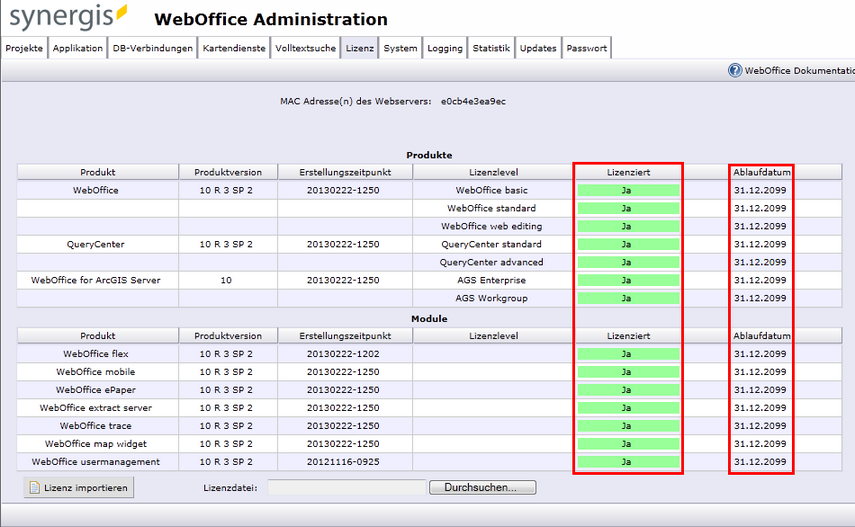 Reiter ‚Lizenz‘ - WebOffice 10 R3 Administrationsseiten Reiter ‚Lizenz‘ - WebOffice 10 R3 Administrationsseiten