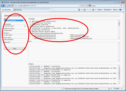 Erfolgreicher Test der ArcGIS Server Verbindung von Tomcat/JAVA
