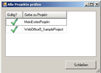 Ergebnis der Funktion ‚Alle Projekte prüfen‘