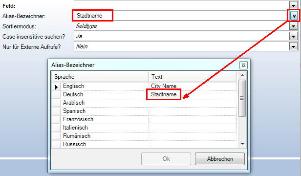 Bearbeiten der sprachabhängigen Texte in der Konfiguration&nbsp;