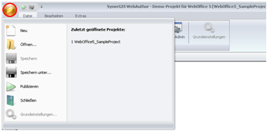 Pull-Down-Menü der WebOffice author Schaltfläche Pull-Down-Menü der WebOffice author Schaltfläche