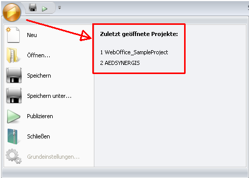 Zuletzt geöffnete Projekte