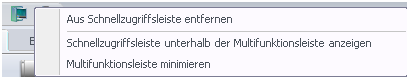 Menüpunkt aus Schnellzugriffsleiste entfernen Menüpunkt aus Schnellzugriffsleiste entfernen