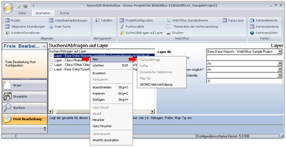 WebOffice author Kontextmenü eines Konfigurationselements
