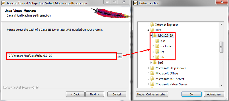 Verweis von Apache Tomcat auf die Java JDK Verweis von Apache Tomcat auf die Java JDK