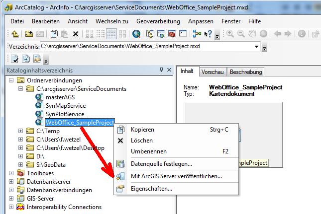ArcCatalog – Publizieren von Kartendiensten