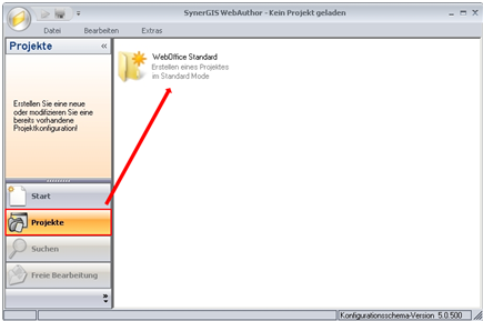 Start des WebOffice 10 R3 Assistenten: ‚Erstellen eines Projektes‘