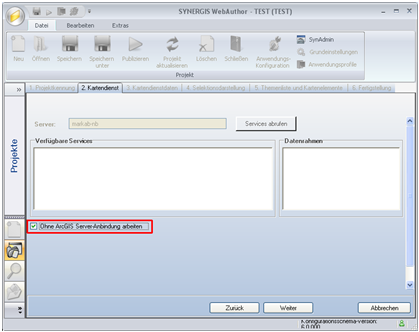 Checkbox ‚Ohne ArcGIS Server Verbindung arbeiten‘