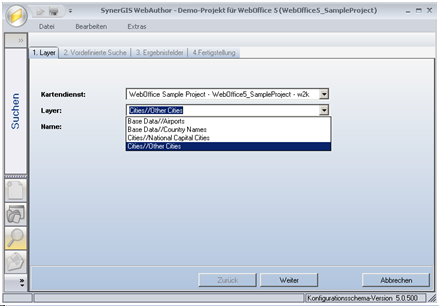 Assistent ‚Layer-Suche bearbeiten‘ – Auswahl eines Layers