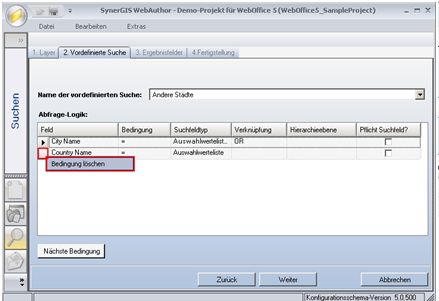 Assistent ‚Layer-Suche bearbeiten‘, Bedingung löschen - Schritt 2
