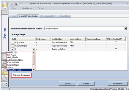 ‚Layer-Suche bearbeiten’, Bedingung hinzufügen - Schritt 2