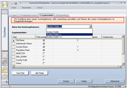 Assistent ‚Layer-Suche bearbeiten‘, Erzeugen oder Wiederverwenden eines Suchergebisses - Schritt 3