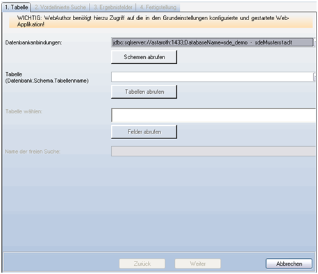 Assistent ‚Tabellen-Suche erstellen‘ - Schritt 1
