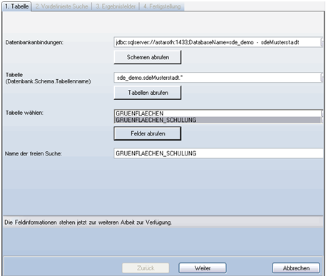 Assistent ‚Tabellen-Suche erstellen‘ - Tabelle wählen