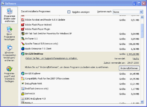 Ändern von installierter Software Ändern von installierter Software