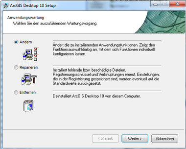 Ändern des ArcGIS Setups um .NET Support hinzuzufügen Ändern des ArcGIS Setups um .NET Support hinzuzufügen