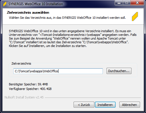 WebOffice 10 R3 Installationsverzeichnis