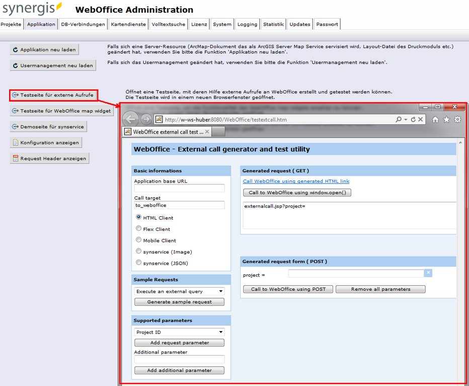 Testseite für externe Aufrufe auf der WebOffice 10 R3 Administrations Seite Testseite für externe Aufrufe auf der WebOffice 10 R3 Administrations Seite