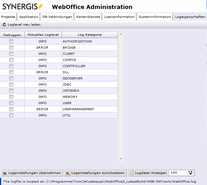 Reiter ‚Logeigenschaften‘ auf den WebOffice 10 R3 Administrationsseiten Reiter ‚Logeigenschaften‘ auf den WebOffice 10 R3 Administrationsseiten
