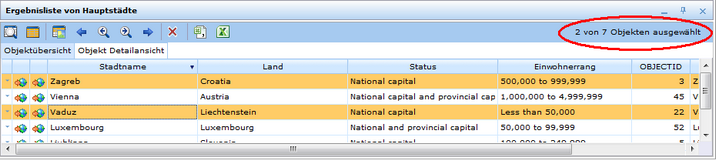 Anzahl der selektierten und aller Objekte im ‚Suchergebnis‘ Anzahl der selektierten und aller Objekte im ‚Suchergebnis‘