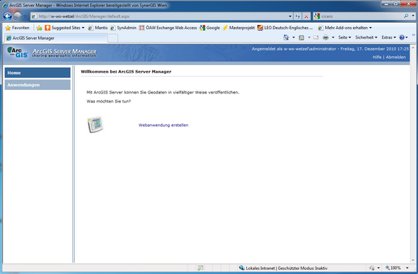 Startseite des ArcGIS Server Managers Startseite des ArcGIS Server Managers