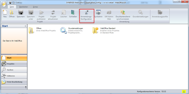 Öffnen der Konfiguration der WebOffice 10 R3 Web-Applikation Öffnen der Konfiguration der WebOffice 10 R3 Web-Applikation