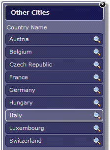 Hierarchische Suche mit der Werteliste in der ersten Ebene und Standardwert "Italien". Hierarchische Suche mit der Werteliste in der ersten Ebene und Standardwert "Italien".