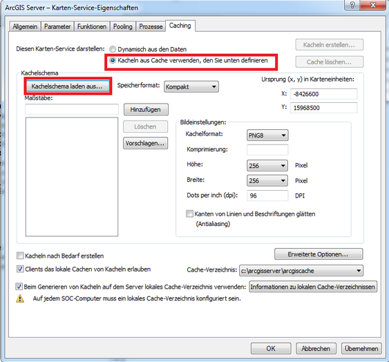Reiter Caching in den Kartendiensteigenschaften