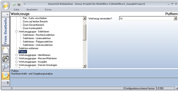 Werkzeug ‚Puffern‘ - Kategorie ‚WebOffice 10 R3‛