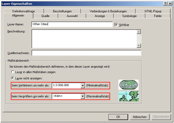 ArcMap Maßstabsbereiche für Layer ArcMap Maßstabsbereiche für Layer