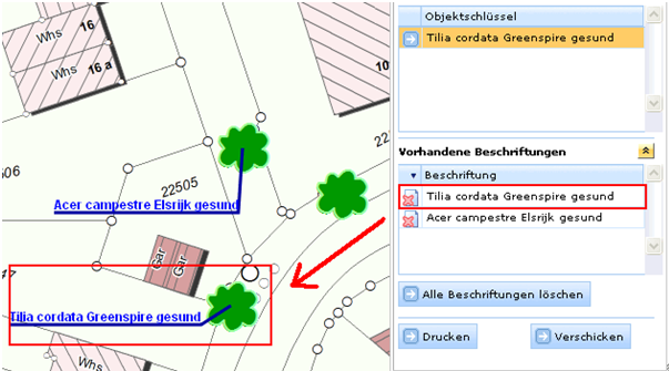 Auswahl einer platzierten Beschriftung Auswahl einer platzierten Beschriftung