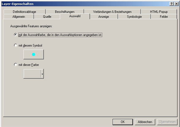 ArcMap Layer-Eigenschaften - Auswahl